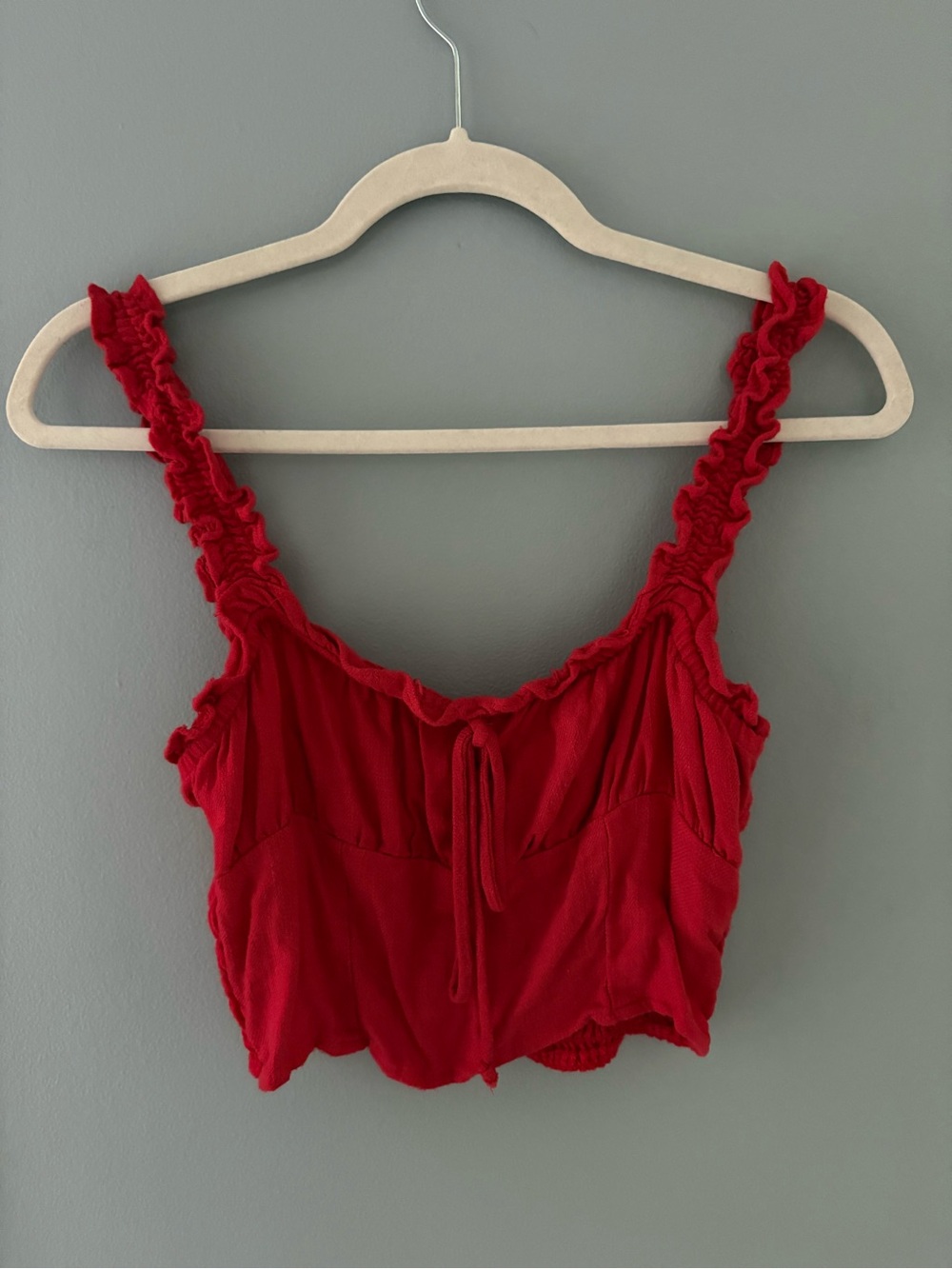 Red Ruffled Crop Tank Top - Women